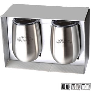 Stainless Steel Stemless Wine Tumbler Gift Set, 9oz.