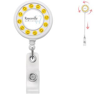 Smiley Spinner Badge Reel, Alligator Clip