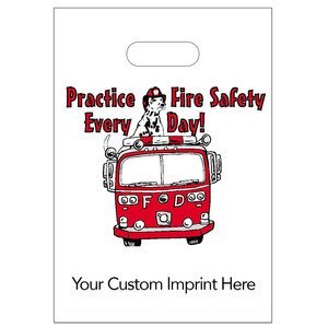 Digital Full Color Die Cut Plastic Bag w/ Practice Fire Safety Every Day Design, 9" x 13"