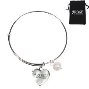 Expanding Bracelet w/ Freshwater Pearl & Heart Charm