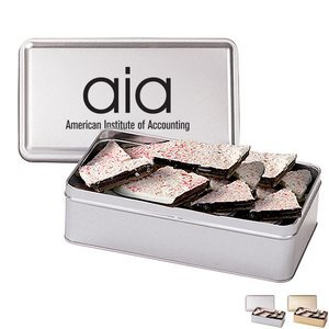 White Chocolate Peppermint Bark in a Rectangle Tin, 14.5oz.