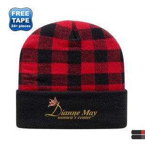 Buffalo Plaid Knit Cap with Cuff