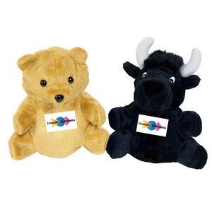 Reversible Bear & Bull Plush Puppet, 7"