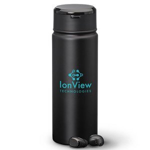 Strada Stainless Steel Vacuum Bottle w/ Wireless Earbuds, 18oz.
