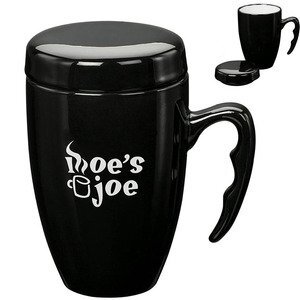 Barco Ceramic Mug with Lid/Coaster, 14oz.