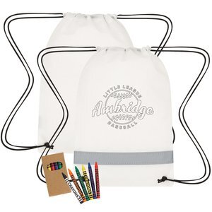 Lil' Bit Reflective Non-Woven Coloring Drawstring Bag w/ Crayons