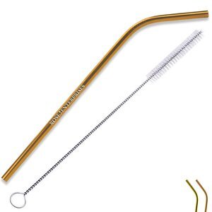 Metallic Stainless Steel Bent Straw w/ Cleaning Brush