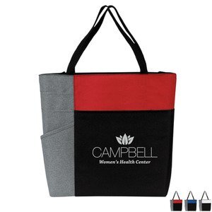 Colorblock Pocket Polyester Zip Tote