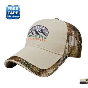 Solid Front Camo Constructed Cap with Camo Mesh Back and Detailing