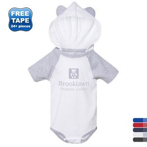 Rabbit Skins® Ringspun Cotton Short Sleeve Raglan Bodysuit with Hood & Ears