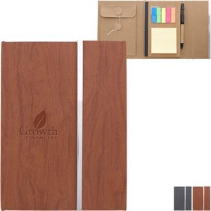 Woodgrain Padfolio w/ Sticky Notes & Flags
