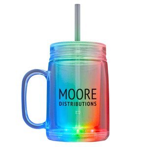 Light Up LED Mason Jar Mug with Straw, 18oz.