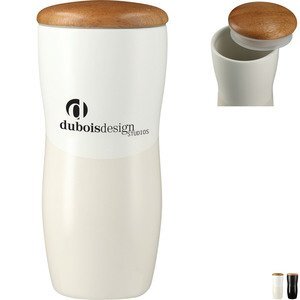 Reno Double Wall Ceramic Tumbler w/Wood Lid, 10 oz.