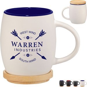 Hearth Ceramic Matte Mug with Wood Coaster/Lid, 15oz.