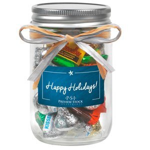 Raffia Bow Glass Mason Jar with Hershey's® Holiday Mix, 12oz.