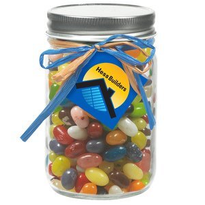 Raffia Bow Glass Mason Jar with Jelly Belly® Jelly Beans, 12oz.