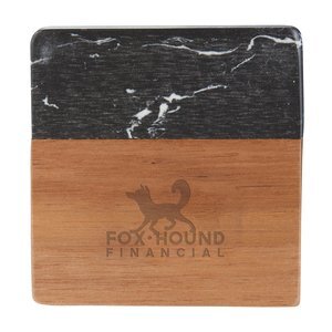 Black Marble & Wood Coaster Set