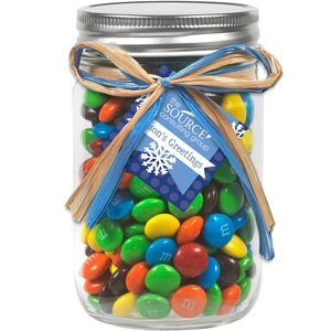 Raffia Bow Glass Mason Jar with M&M's® , 12oz.