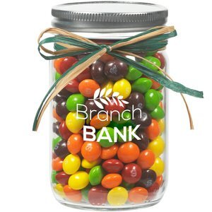 Raffia Bow Glass Mason Jar with Skittles®, 12oz.