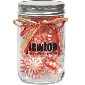 Raffia Bow Glass Mason Jar with Starlight Mints, 12oz.
