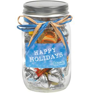 Raffia Bow Glass Mason Jar with  Hershey's® Everyday Mix™ , 16oz.