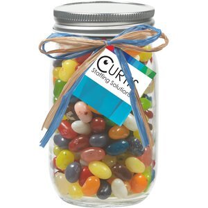 Raffia Bow Glass Mason Jar with Jelly Belly® Jelly Beans, 16oz.