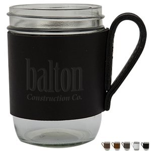 Brewster Wide Mason Jar & Leather Sleeve, 16oz.