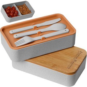 Eco-Friendly Wheat Straw Lunch Set w/ Bamboo Lid