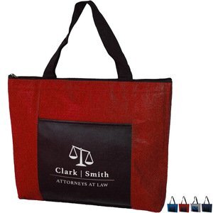 Zippered Velvet Non-Woven & Leatherette Pocket Tote