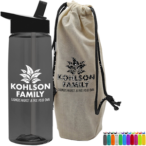 Tritan Flair Bottle w/ Flip Straw Lid, 26oz., in a Cotton Tote