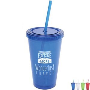 Okapi- Bulk Custom Printed Insulated Straw Tumbler with Dual Purpose Lid