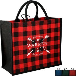 Buffalo Plaid Printed Jute Tote