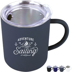 Soft Touch Halcyon™ Stainless Steel Coffee Mug w/ Acrylic Lid, 14oz.