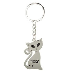 Metal Cat Key Chain w/ Crystal Eyes