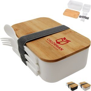 Double decker lunch box with bamboo lid utensils