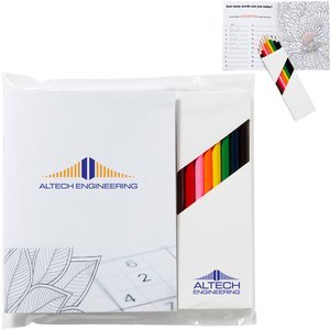 Deluxe Adult Activity Journal Book & 8 Piece Colored Pencil Set