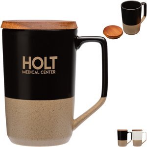 Mogiana Two-Tone Ceramic Mug w/ Wood Lid, 15oz.