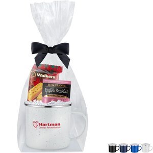 Shortbread Cookies, English Tea & Speckled Camping Mug Gift Set