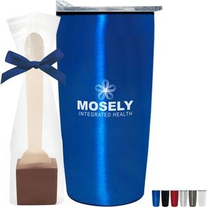 Milk Chocolate Hot Chocolate Spoon & Straight Tumbler w/ Plastic Liner Gift Set