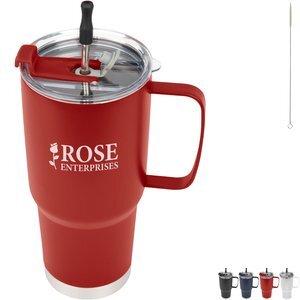 Lisbon Double Wall Stainless Steel Vacuum Insulated Tumbler w/ Straw & Cleaning Brush, 30oz.