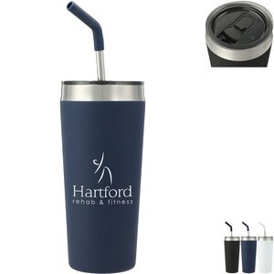 Faye Double Wall Vacuum Tumbler w/ Stainless Steel Straw, 20oz.