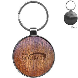 Round Beveled Wood Gunmetal Key Chain