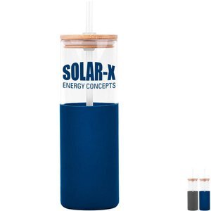 Glass Tumbler w/ Bamboo Lid, Straw, & Silicone Sleeve, 18oz.