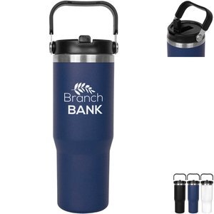Stainless Steel Insulated Mug w/ Handle & Straw, 30oz.