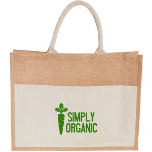Jute Shopper Tote w/ Recycled Cotton Pocket
