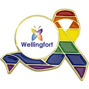 Rainbow Pride Ribbon Lapel Pin, Round