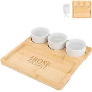 Bamboo Serving Tray w/ Ceramic Bowls