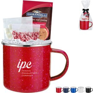 Ghirardelli® Hot Chocolate, Crushed Peppermint, Marshmallows & Speckled Camping Mug Gift Set