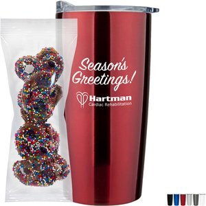 Milk Chocolate Sprinkled Pretzels in Straight Wall Tumbler w/ Plastic Liner 20 oz.