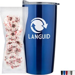 White Chocolate Pretzels with Crushed Peppermint in Straight Wall Tumbler w/ Plastic Liner 20 oz.